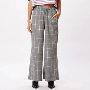 NWT Obey Yudo Plaid Wide Leg Pant Black Multi Drawstring Lounge Comfort L